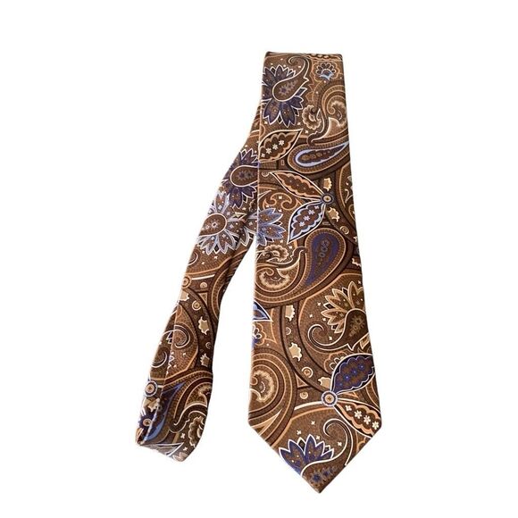Pre Owned Men’s Geoffrey Beene Tie Neck Tie Necktie Paisley Print 100% Silk - Picture 2 of 5